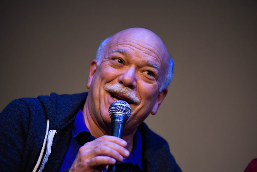 Cabaret cast member Scott Robertson, who plays Herr Schultz, answers a queation from an audience member during TheatreTalk in GE Theatre at Proctors in Schenectady Thursday, May 11, 2017.