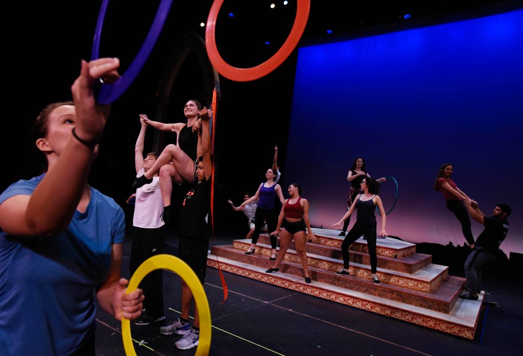 Broadway Camp students rehearse a number from Pippin at Proctors Friday, July 21, 2017.
