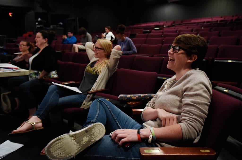 Playwright Jaimie Gaskell sits in on a rehearsal for a play she wrote as it's performed by students in the Summer Stage Young Acting Company program at theREP in Albany Thursday, July 27, 2017. Gaskell has been one of the winners of the Young Playwright Contest for the last three years.