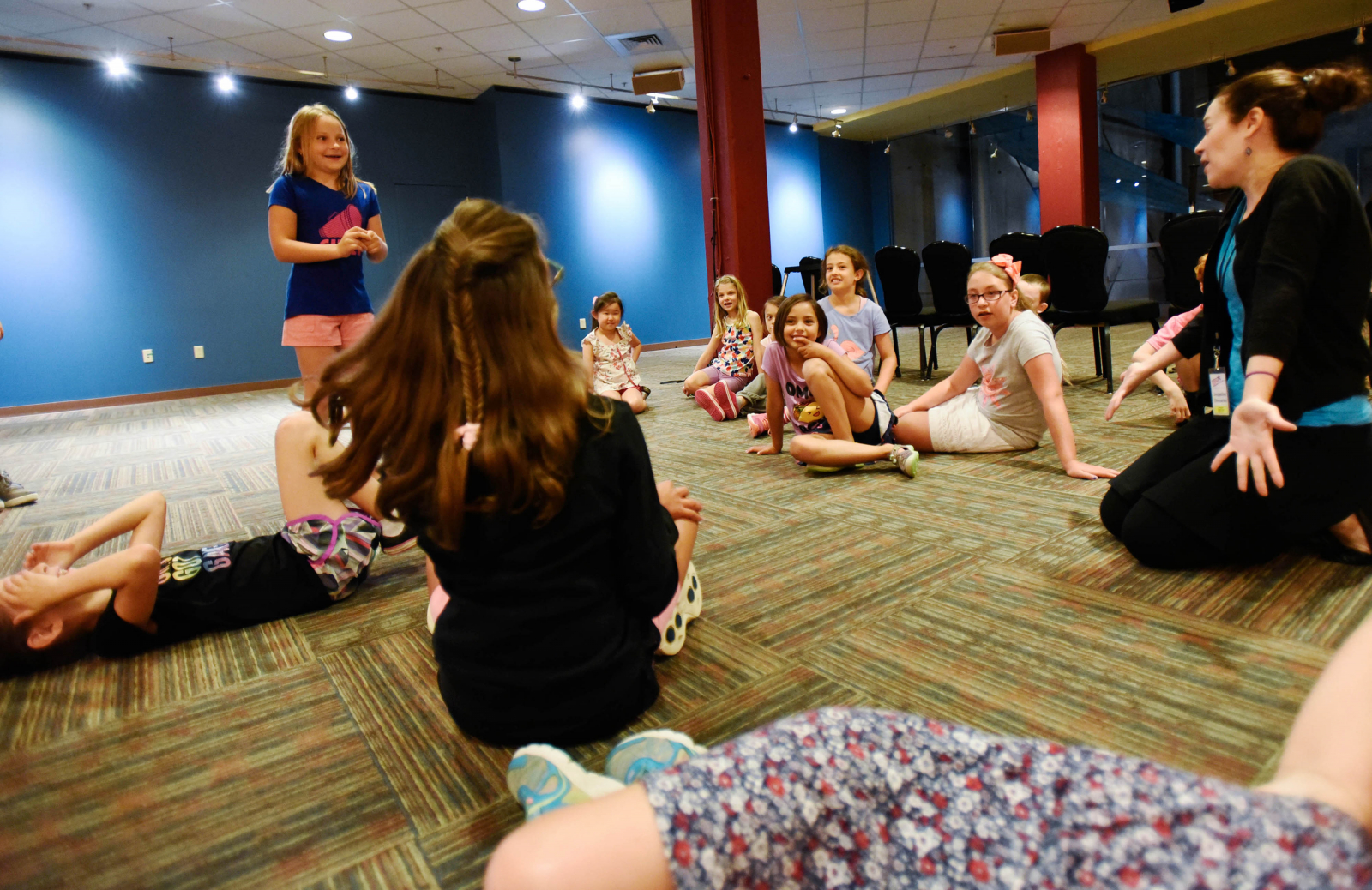 Kids create scenes for "The Three Little Pigs" during Acting Out, part of the School of the Performing Arts Summer Program at Proctors Tuesday, July 11, 2017.
