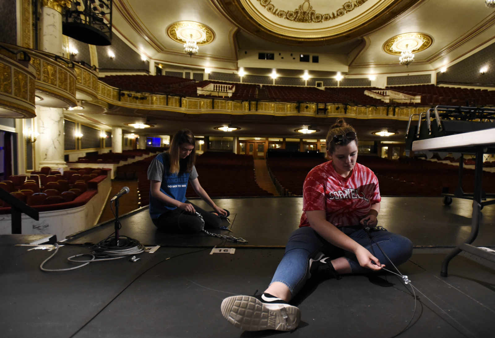 Studentd from Broadway Camp: Production work on the set for Pippin at Proctors Tuesday, July 18, 2017.