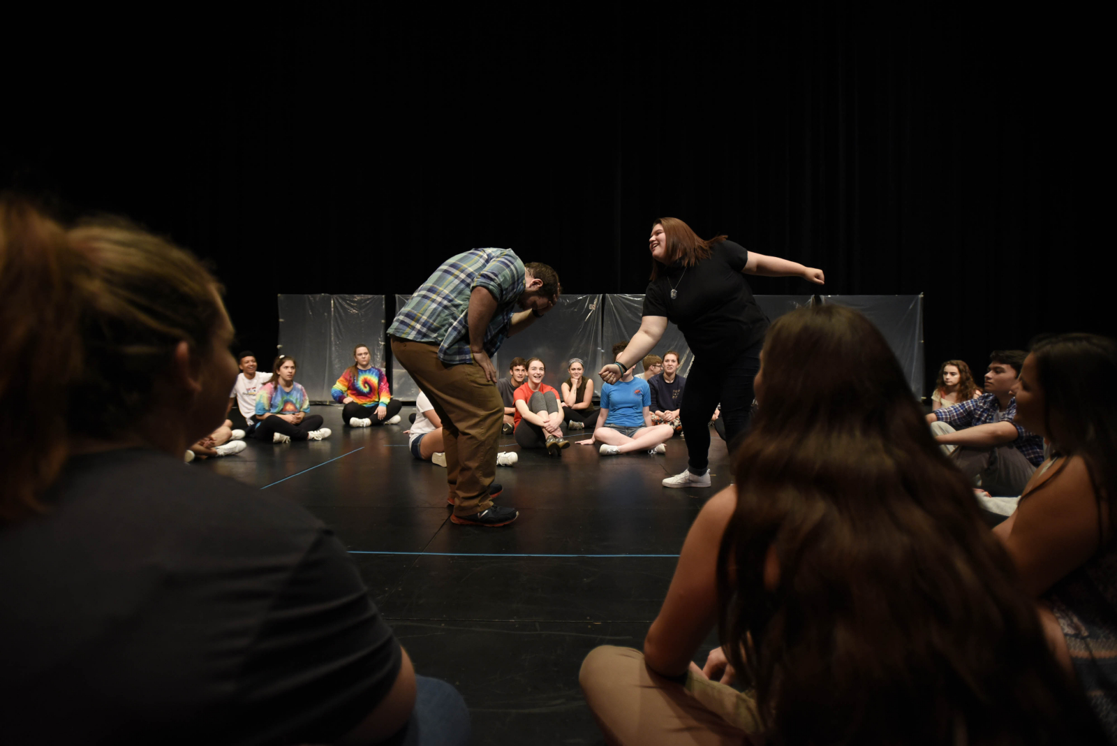 Broadway Camp students learn stage combat, practicing punches and swordwork, at Proctors Monday, July 17, 2017.
