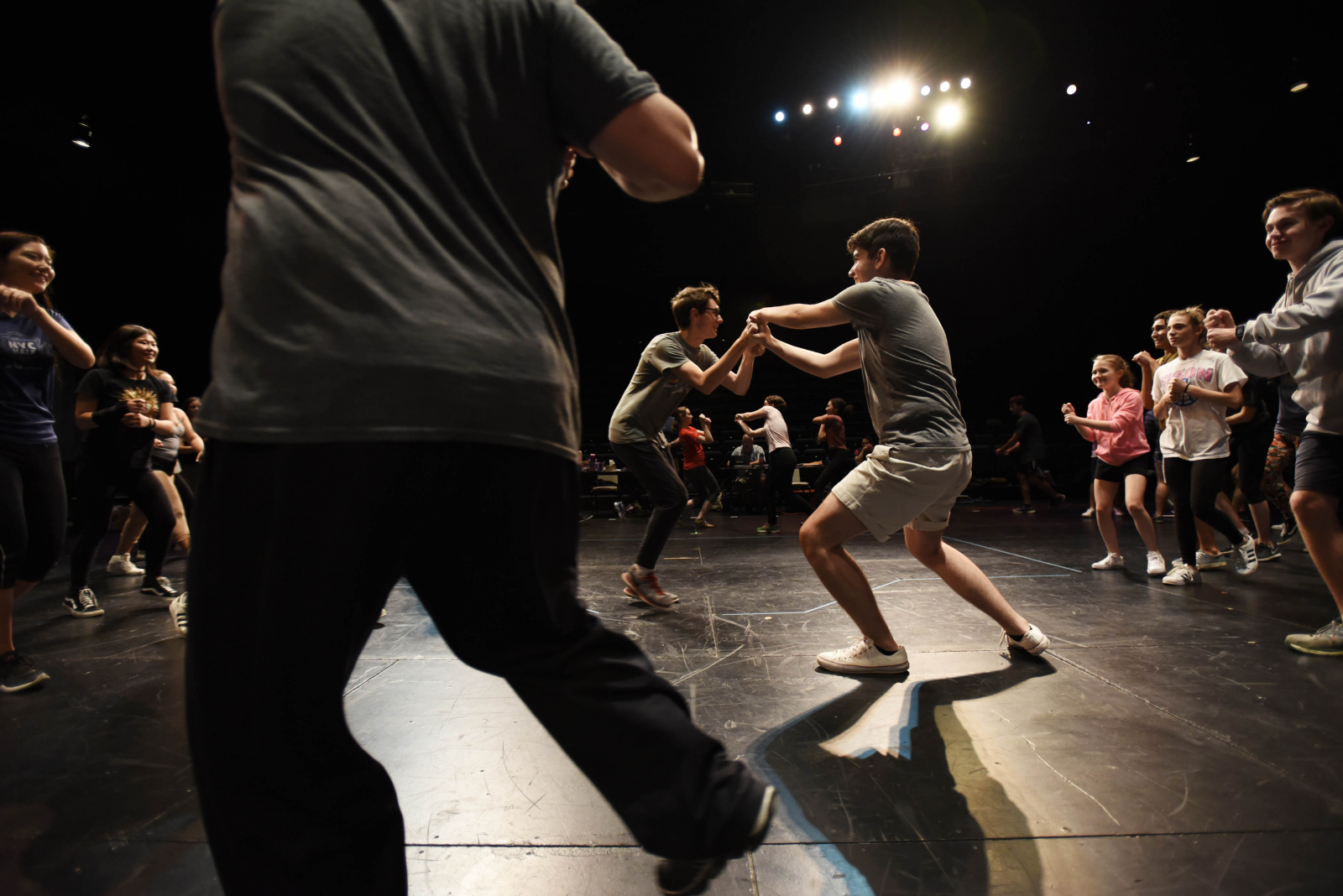 Broadway Camp students learn stage combat, practicing punches and swordwork, at Proctors Monday, July 17, 2017.