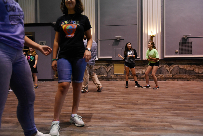 Broadway Jr. campers learn fight choreography like stage slaps and punches that look and sound real at Proctors Tuesday, July 11, 2017.
