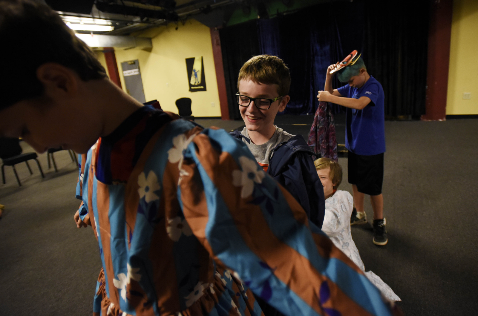 Improv Anywhere! campers create one-word stories during their first day at Proctors Monday, July 17, 2017.