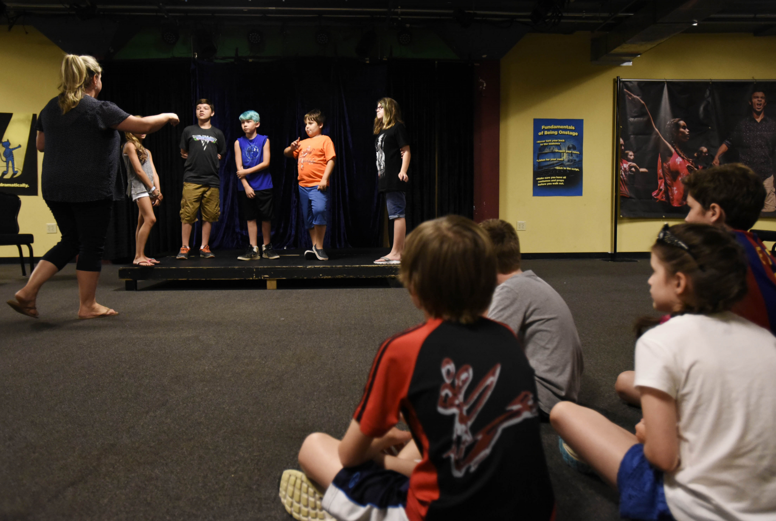 Improv Anywhere! campers create one-word stories during their first day at Proctors Monday, July 17, 2017.