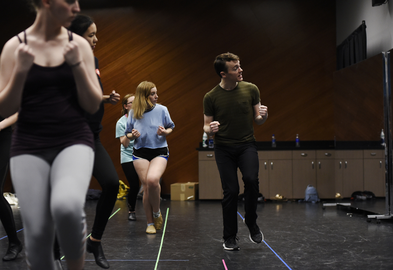Kenny Francoeur, dance captain from The Book of Mormon, teaches a dance master class in the dance studio of The Addy at Proctors Saturday, May 18, 2019. The School of the Performing Arts’ Broadway Master Class Series offers the exclusive opportunity for professional–level training for career development.